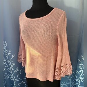 Wallflower Rose Knit Top with Lace Sleeves